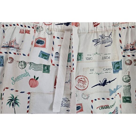 J CREW Women's Plus 2X Pajamas Set Shorts Postcards Drawstring 100% Cotton - Picture 6 of 11